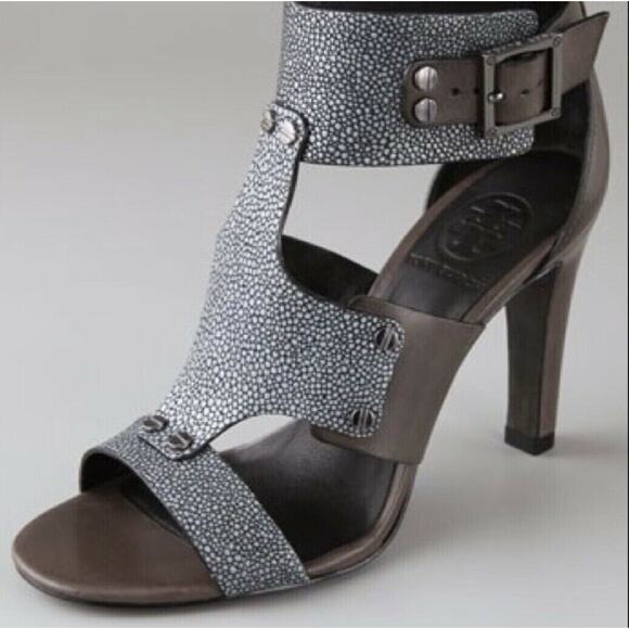 $375 TORY BURCH Teagan High Heel Gladiator Sandals Vegan Leather EUC Designer 9 - Picture 1 of 11